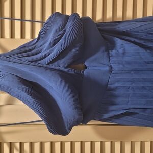 Flying Tomato Blue Pleated Halter Pantsuit